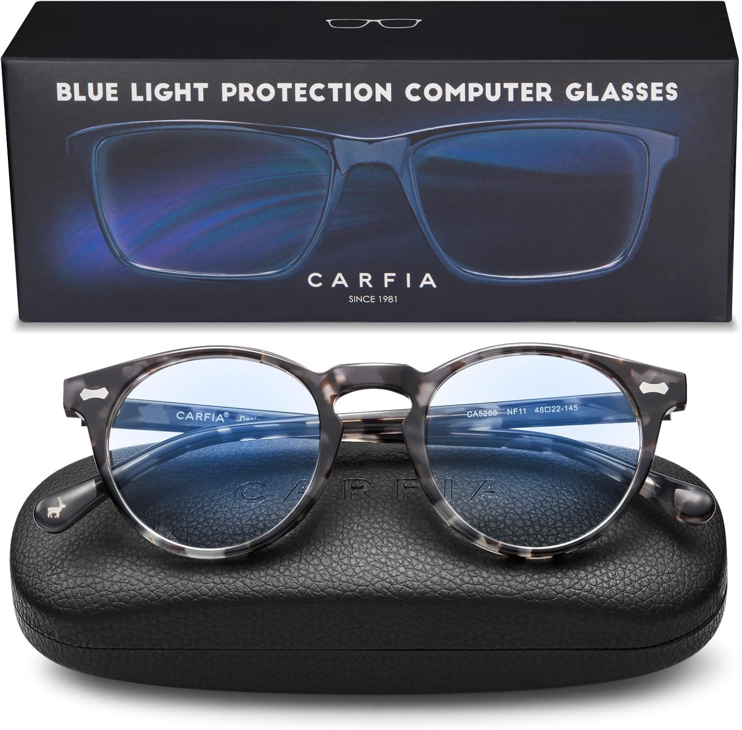 imageCARFIA Acetate Frame Round Blue Light Blocking Glasses for Women Anti Eye Eyestrain Computer Gaming GlassesFlowers Frame