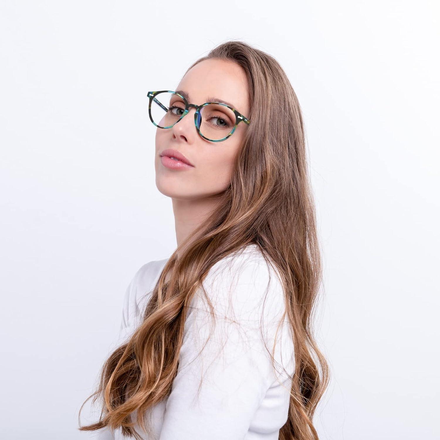 imageCARFIA Acetate Frame Round Blue Light Blocking Glasses for Women Anti Eye Eyestrain Computer Gaming GlassesFlowers Frame