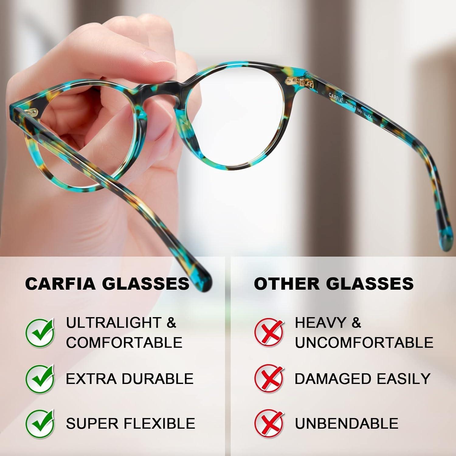 imageCARFIA Acetate Frame Round Blue Light Blocking Glasses for Women Anti Eye Eyestrain Computer Gaming GlassesFlowers Frame