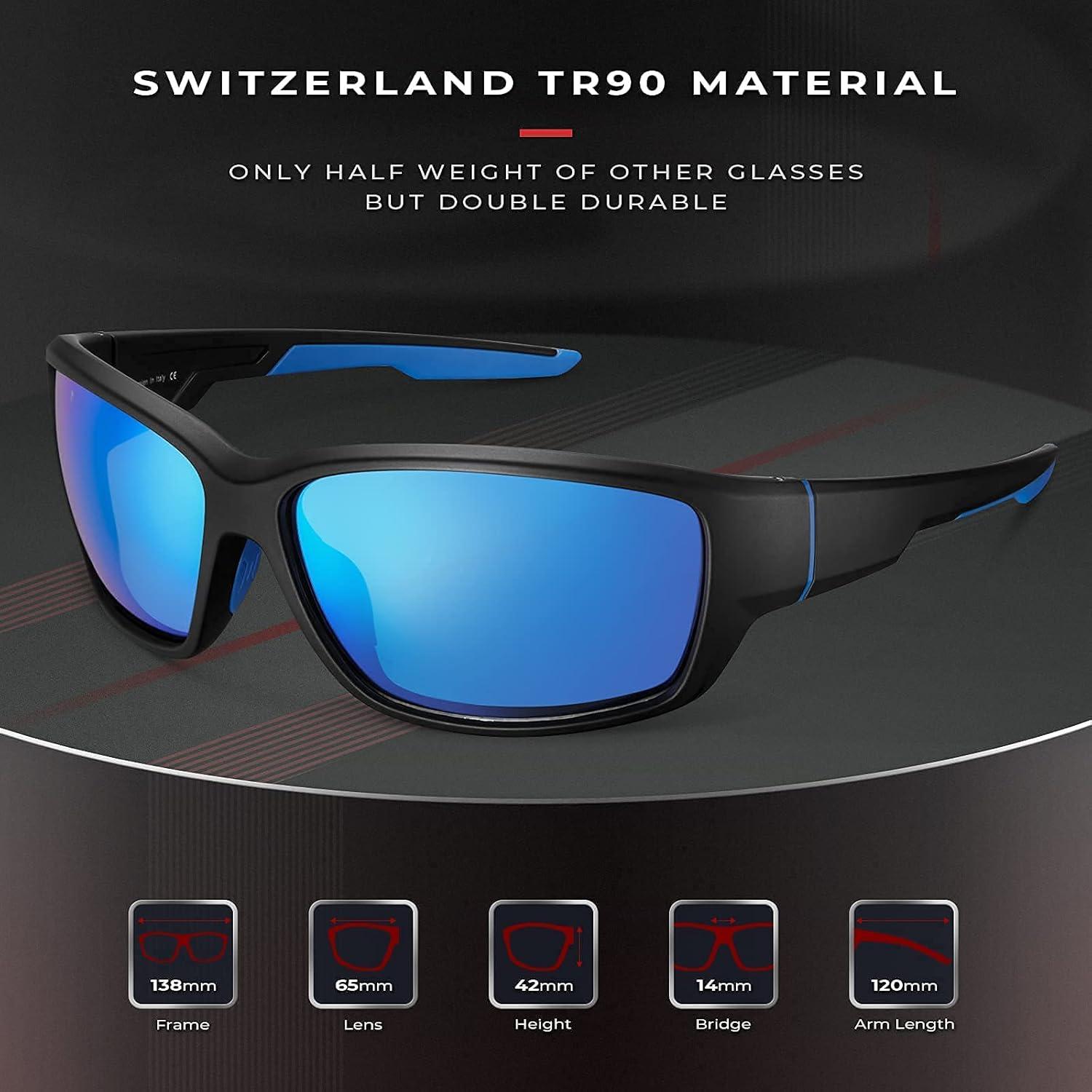 imageCARFIA Polarized Sport Sunglasses for Men Cycling Fishing Running Golf Baseball Glasses Unbreakable Imported TR90 FrameA1 Matte Black Frame Blue Mirror