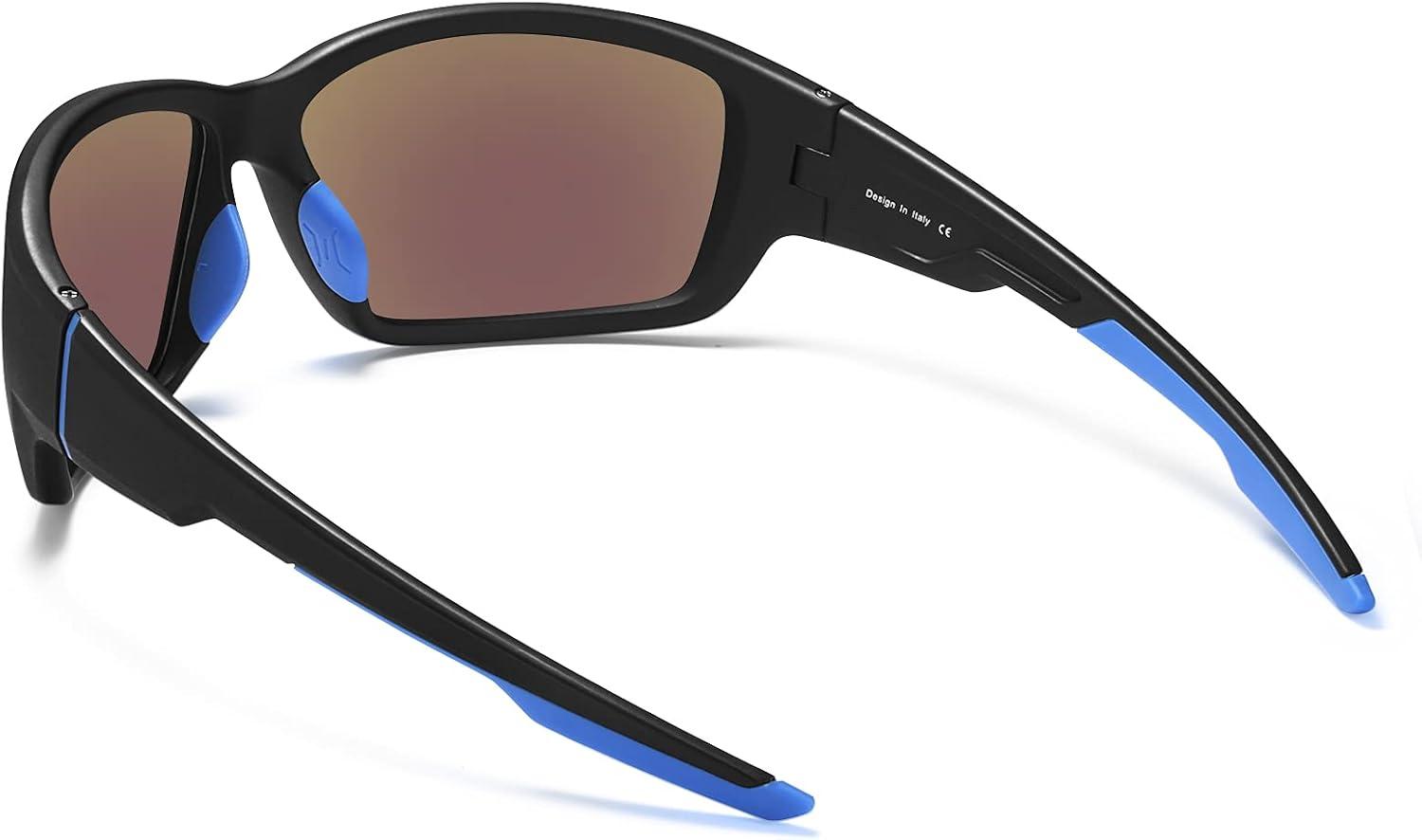 imageCARFIA Polarized Sport Sunglasses for Men Cycling Fishing Running Golf Baseball Glasses Unbreakable Imported TR90 FrameA1 Matte Black Frame Blue Mirror
