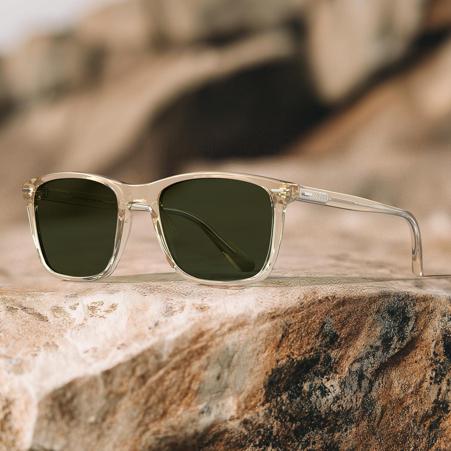 imageCARFIA Rectangle Polarized Sunglasses for Men UV400 Protection Narrow Face Lightweight Acetate Driving Glasses4transparent Green Lenses