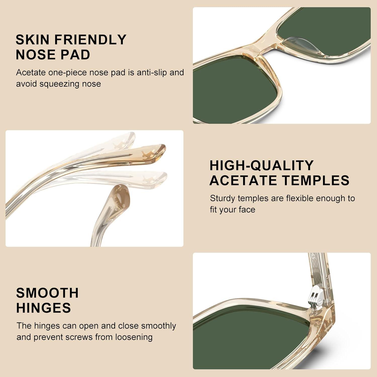 imageCARFIA Rectangle Polarized Sunglasses for Men UV400 Protection Narrow Face Lightweight Acetate Driving Glasses4transparent Green Lenses