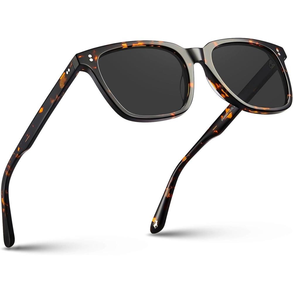 imageCARFIA Acetate Polarized Sunglasses for Men UV400 Protection Classic Retro Square Shades Driving GlassesA3 Tortoise Frame Grey Lens