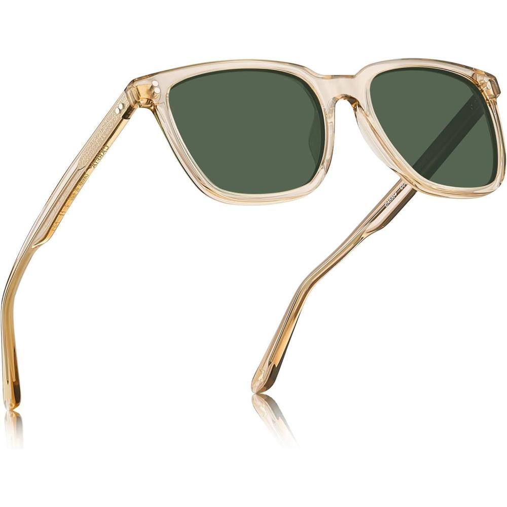 imageCARFIA Acetate Polarized Sunglasses for Men UV400 Protection Classic Retro Square Shades Driving GlassesB1yellow Frame Green Lens
