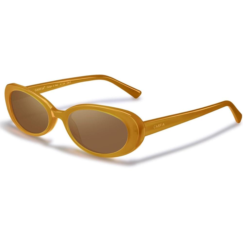 imageCARFIA Acetate Retro Oval Sunglasses for Women Polarized UV Protection CA5501Brown Lens