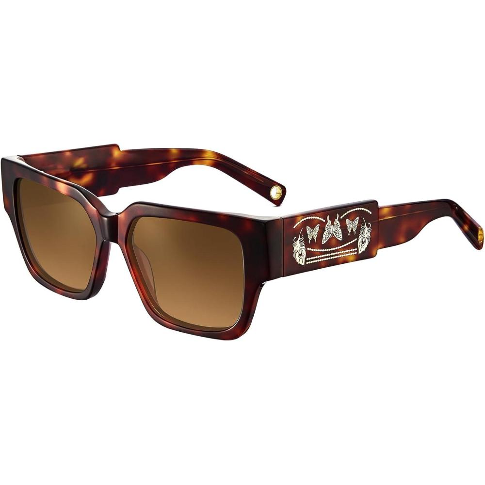 imageCARFIA Acetate Trendy Square Sunglasses for Women UV400 Protection Handcrafted Hypoallergenic Temple CF1006Brown Tortoise Frame Gradient Brown Lens