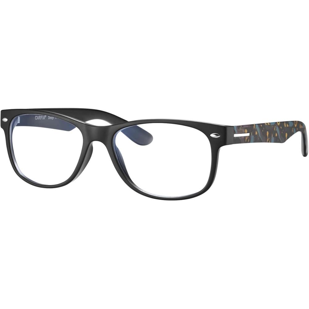 imageCARFIA Blue Light Blocking Glasses for Men ampamp Women  Computer Gaming  Anti Headache Glasses Square Nerd EyeglassesB Black Frame Flower Arms