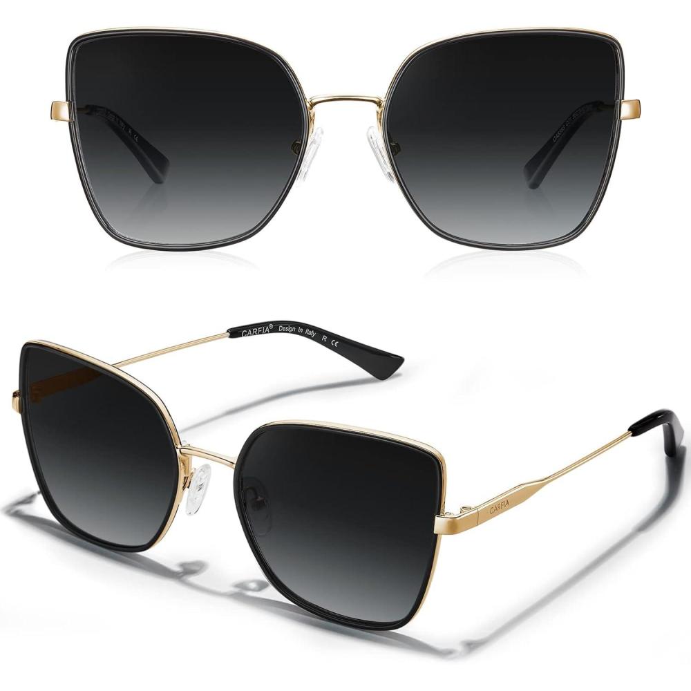 imageCARFIA Fashion Metal Sunglasses for Women Polarized UV Sun Protection Nickelfree Plating Frame CA5383Black Frame Grey Gradient Lens