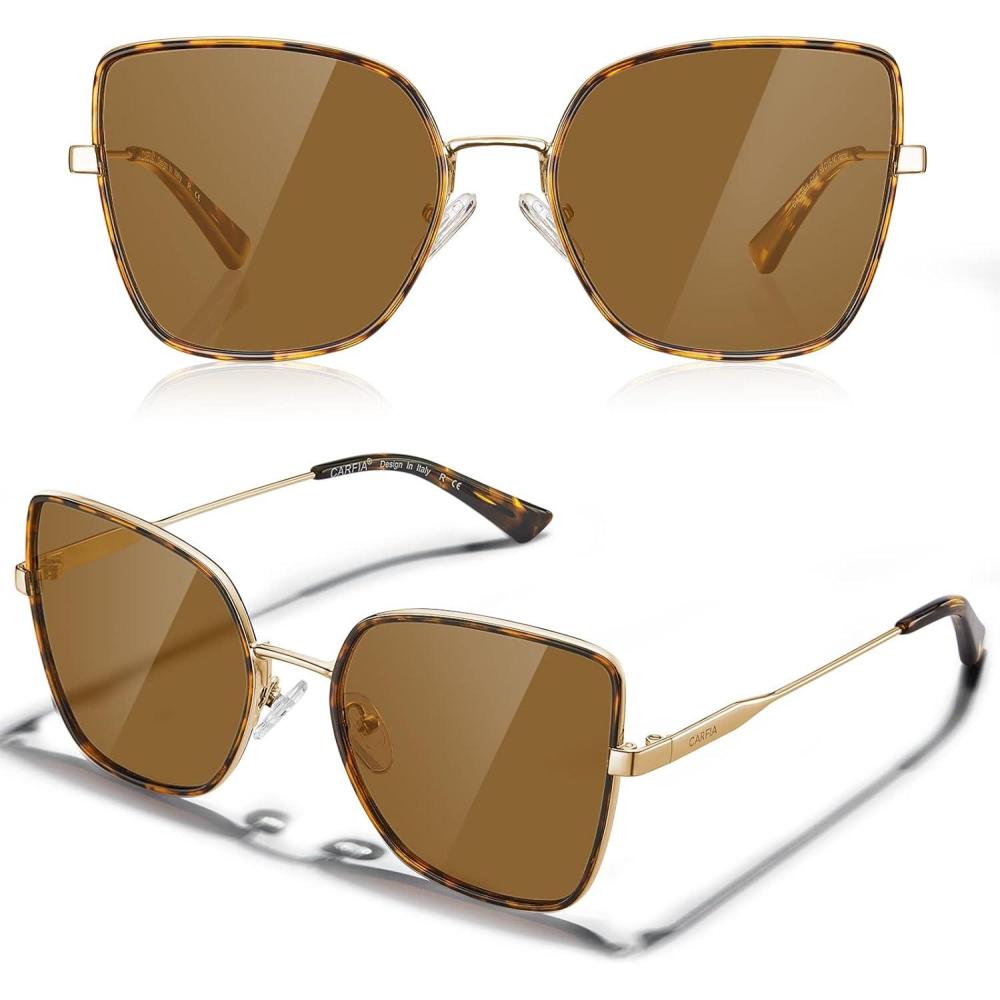 imageCARFIA Fashion Metal Sunglasses for Women Polarized UV Sun Protection Nickelfree Plating Frame CA5383Tortoise Frame Brown Lens