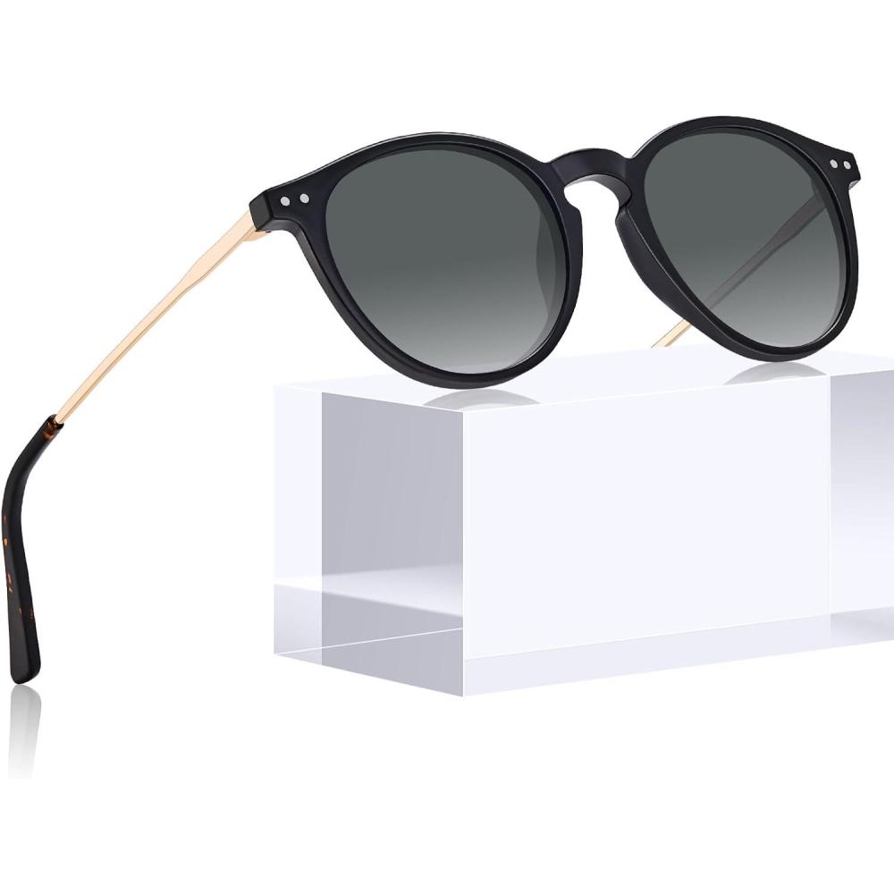 imageCARFIA Fashion Polarized Round Sunglasses for Women Handpolished Acetate Frame Eyewear CA5085 Black Frame  Gradient Grey Lens