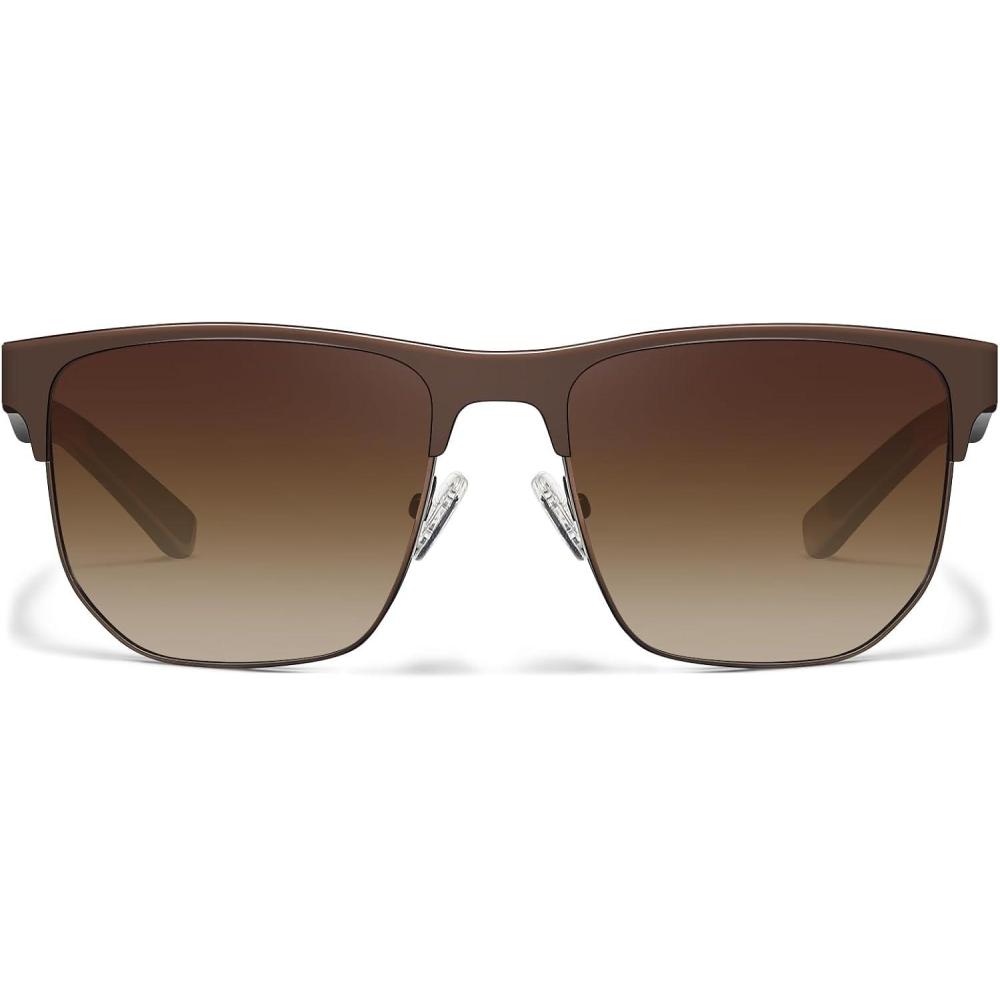 imageCARFIA Metal Polarized Mens Sunglasses UV400 Lenses Spring Flexible Hinge Acetate Arm with Sunglasses CaseBlack Frame Gradient Brown Lens