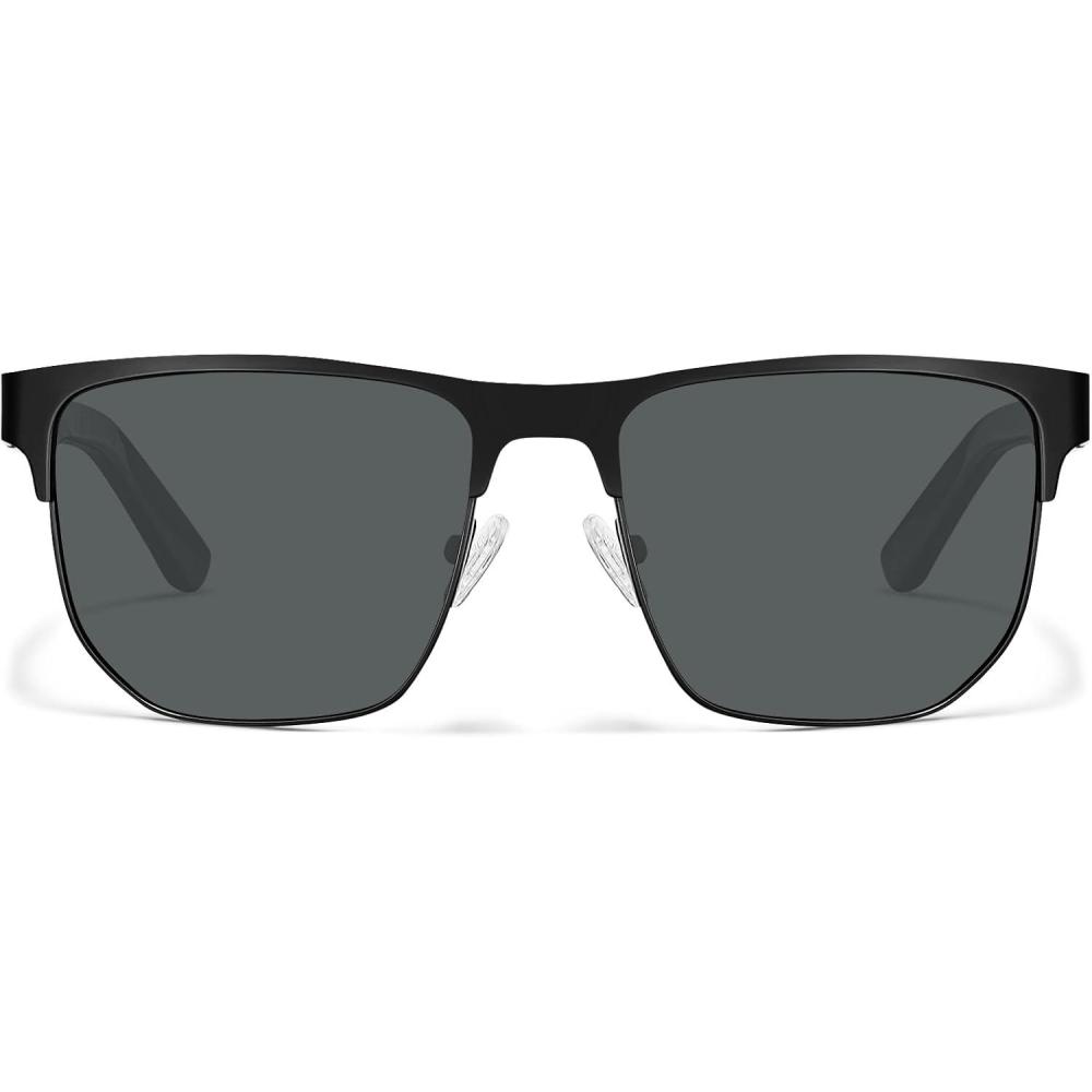 imageCARFIA Metal Polarized Mens Sunglasses UV400 Lenses Spring Flexible Hinge Acetate Arm with Sunglasses CaseBlack Frame Grey Lens