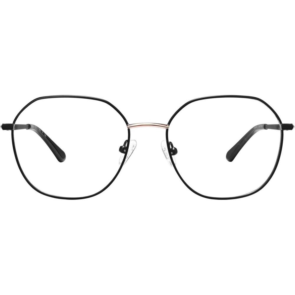 imageCARFIA Nerd Costume Glasses for Halloween Cosplay NonPrescription Clear Lens Prop Women Blue Light Blocking GlassesS Black  Gold