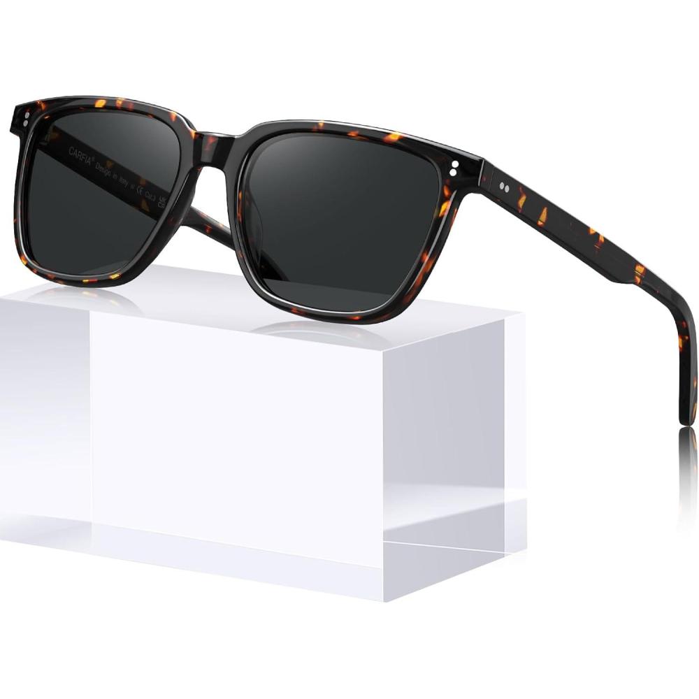 imageCARFIA Polarized Mens Sunglasses UV400 Protection for Driving Fishing Cool Man Acetate Shades CA5354L51 Tortoise Frame Grey Lens  Dark Lens