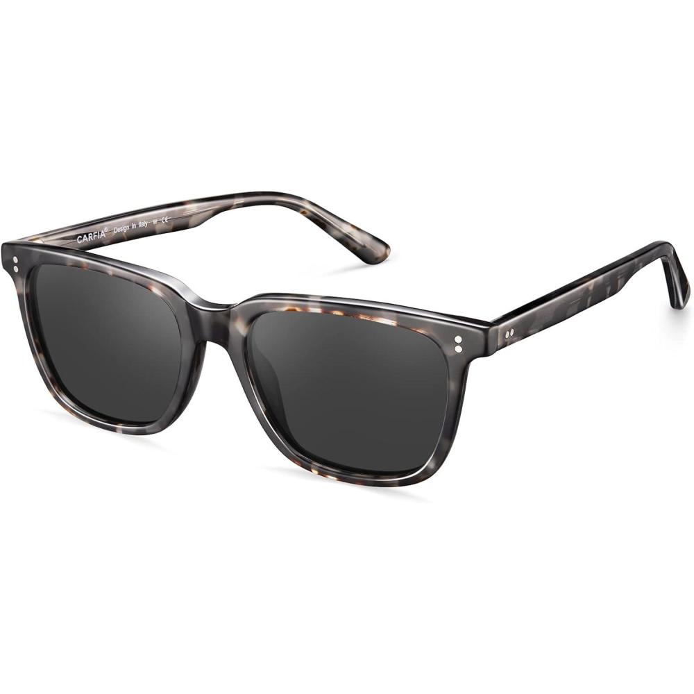 imageCARFIA Polarized Mens Sunglasses UV400 Protection for Driving Fishing Cool Man Acetate Shades CA5354L6 Grey Tortoise Frame Grey Lens