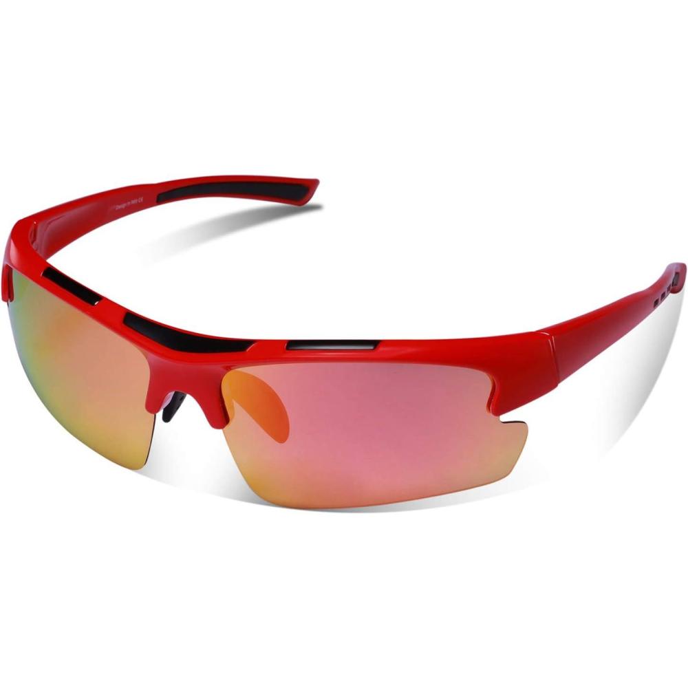 imageCARFIA Polarized Sports Sunglasses Cycling Running Fishing Sunglasses for Men Women Ultralight Comfy Tr90 Frame 047Red Mirror