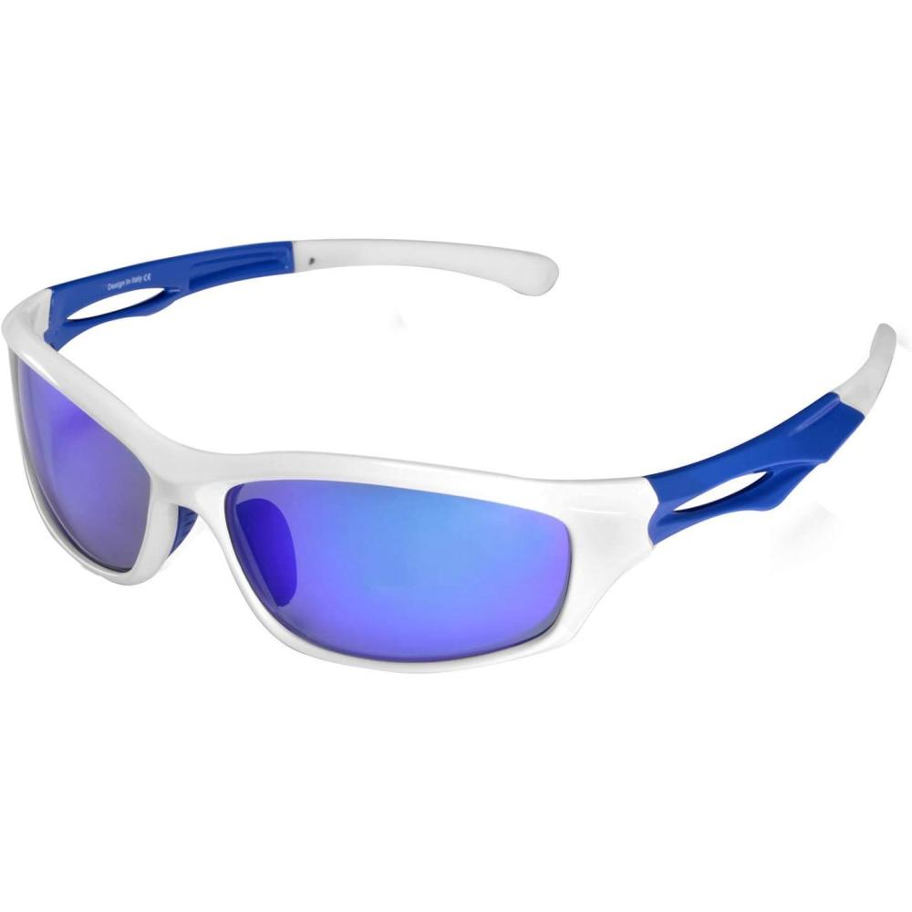 imageCARFIA Polarized Sports Sunglasses for Cycling Fishing Running Driving 100 UV400 Protection Safety Glasses 009Blue Mirror White Frame