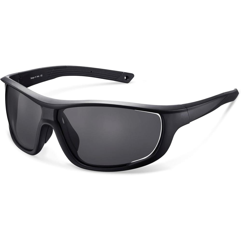 imageCARFIA Polarized Sports Sunglasses for Men Women UV Protection Unique Lens Sides Vent Glasses for Baseball Running Cycling Grey Lens