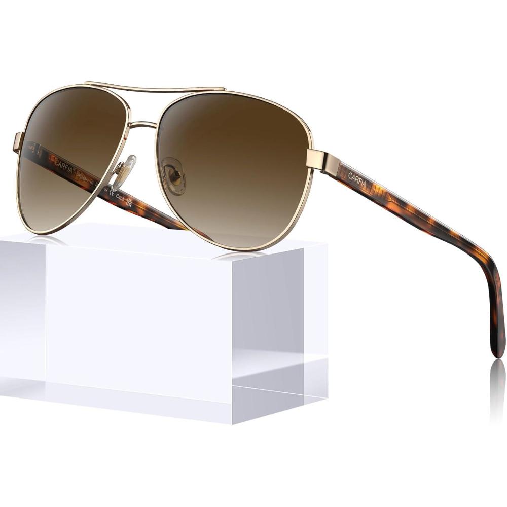 imageCARFIA Polarized Sunglasses for Men UV Protection Classic Pilot Style Acetate Tortoise Arms CA3216Brown Gradient Lens Acetate Tortoise Arm