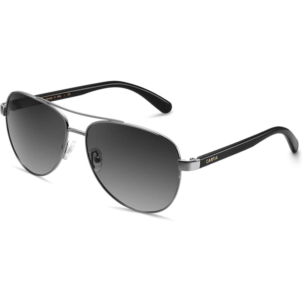 imageCARFIA Polarized Sunglasses for Women UV Protection Acetate Arms Metal Frame Womans Shades CA32166 Grey Gradient Lens Black Arm