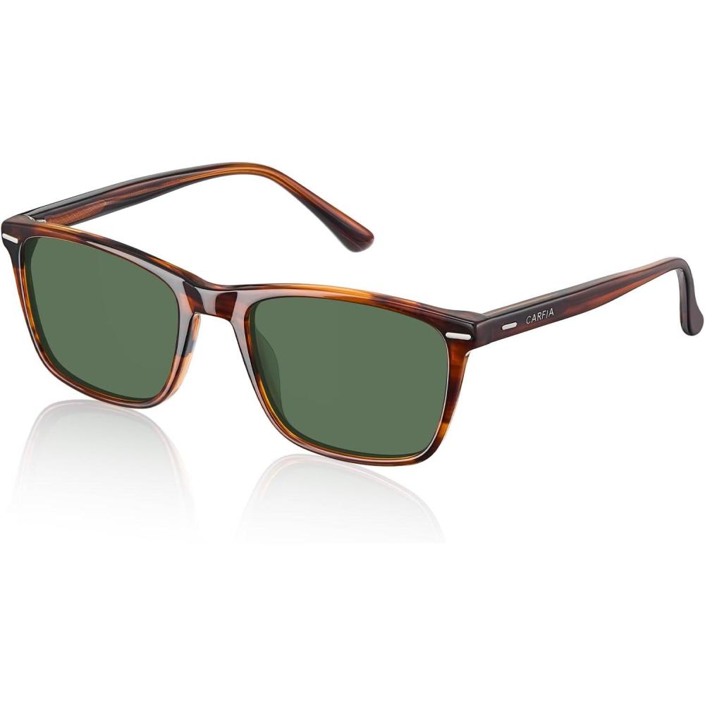 imageCARFIA Rectangle Polarized Sunglasses for Men UV400 Protection Narrow Face Lightweight Acetate Driving Glasses2stripe Frame Green Lenses