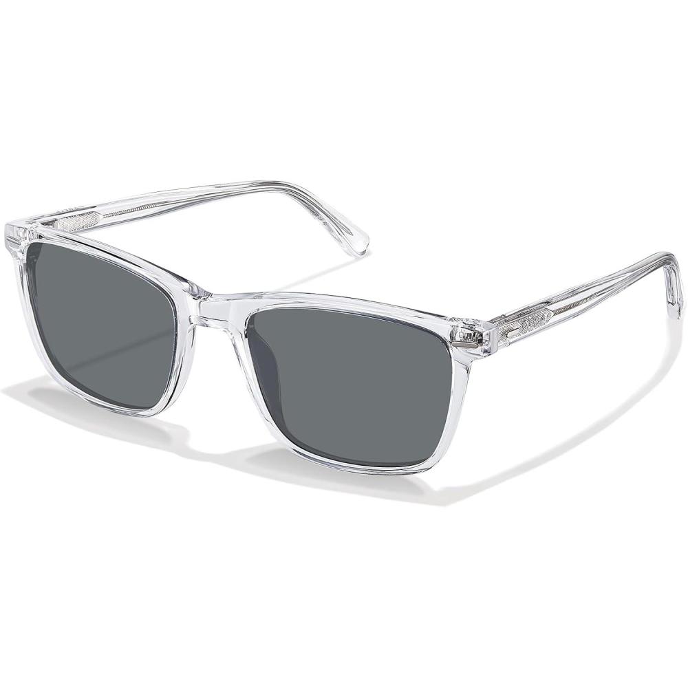 imageCARFIA Rectangle Polarized Sunglasses for Men UV400 Protection Narrow Face Lightweight Acetate Driving Glasses5clear Transparent Gray Lenses