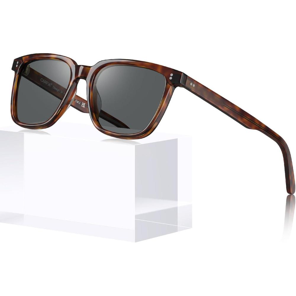 imageCARFIA Retro Acetate Polarized Sunglasses for Men UV400 Protection Driving Outdoor AntiGlare Sun Glasses CA5354WS52 Grey Lenses