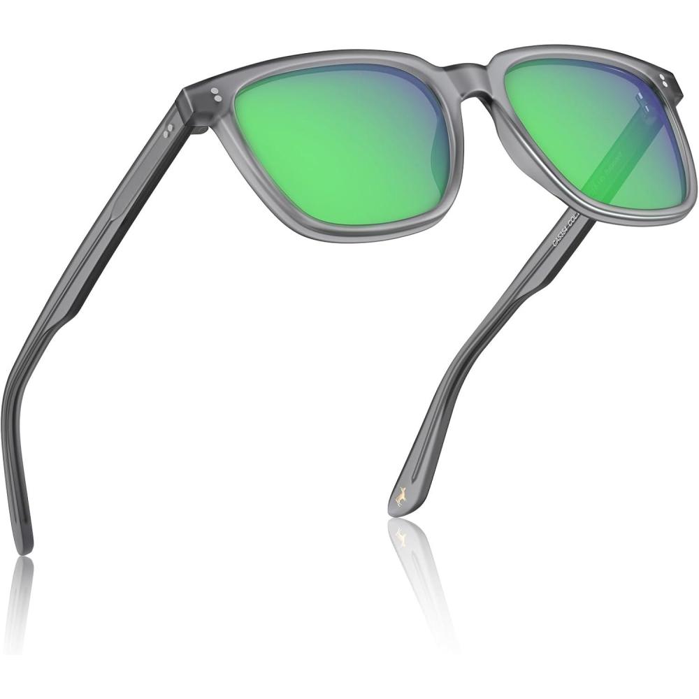imageCARFIA Retro Acetate Polarized Sunglasses for Men UV400 Protection Driving Outdoor AntiGlare Sun Glasses CA5354WS63 Green Lenses