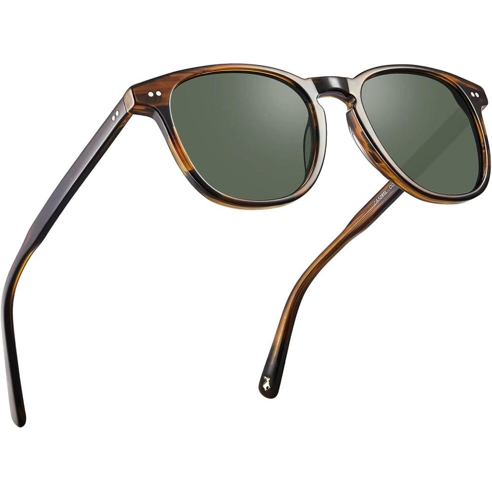 imageCARFIA Retro Acetate Polarized Sunglasses for Men UV400 Protection HandCrafted Frame Sun Glasses CA5285L21 Striped Frame Green Lenses