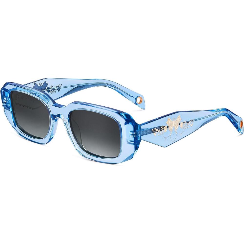 imageCARFIA Retro Acetate Rectangle Polarized Sunglasses for Women UV Protection Trendy Vintage Y2K Shade Designer SunniesD Glossy Blue Acetate Frame  Gray Lens