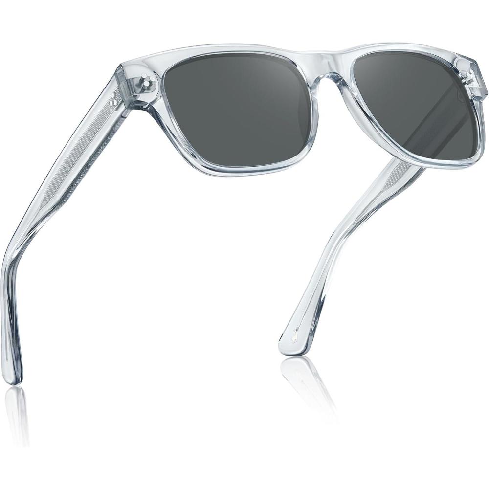 imageCARFIA Retro Mens Sunglasses Womens Polarized Thick Acetate Frame Durable Metal Hinge Premium ThreePoint Rivets Glasses4clear Grey Frame Grey Lens