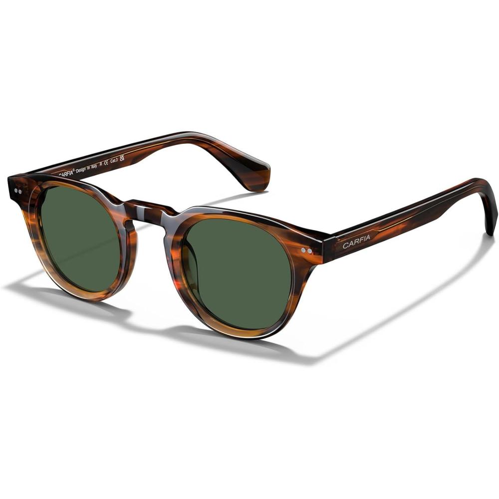 imageCARFIA Retro Polarized Mens Sunglasses for Womens Chunky Acetate FrameStylish Fit Large Face UV Protection ShadesA1 Striped Brown Frame Green Lens