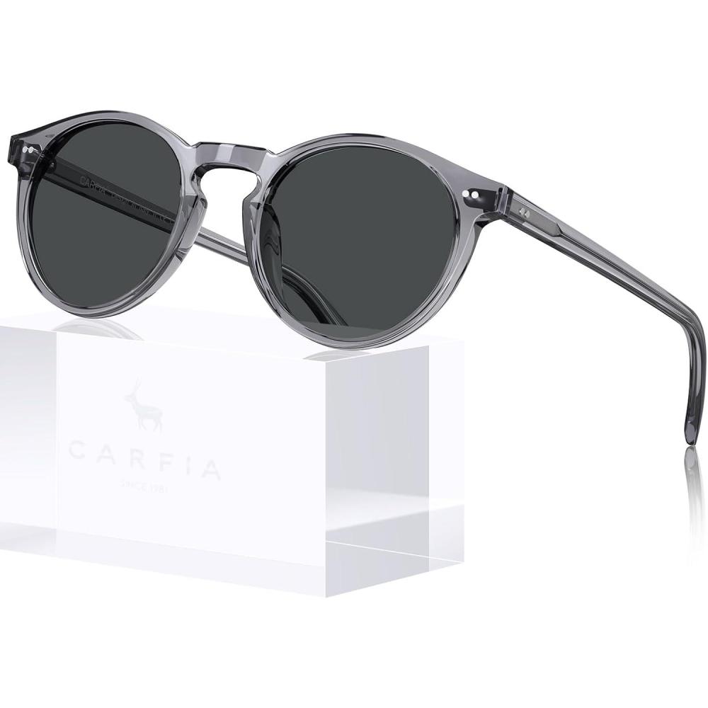 imageCARFIA Retro Round Polarized Mens Sunglasses UV Protection Acetate Frame CA5289L42 Grey Frame Grey Lens