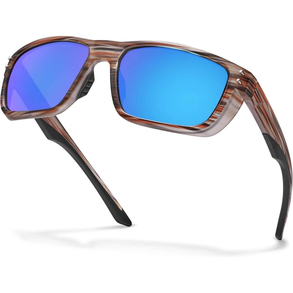 imageCARFIA Sport Cycling Polarized Sunglasses for Men Driving Fishing Hiking Boating Square Wrapround GlassesStripe Frame Ice Blue Mirror