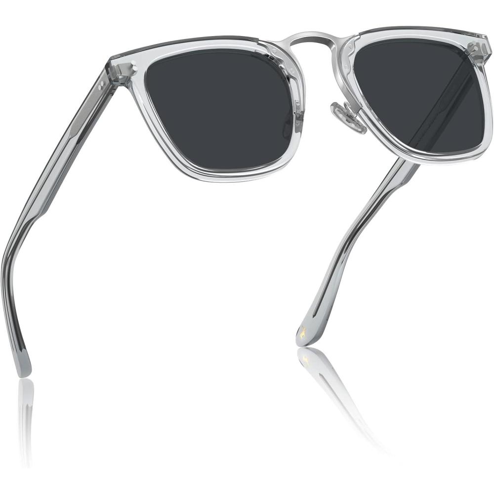 imageCARFIA Square Acetate Polarized Sunglasses for Men UV Protection Retro Style CA51071 Clear Frame Grey Lens