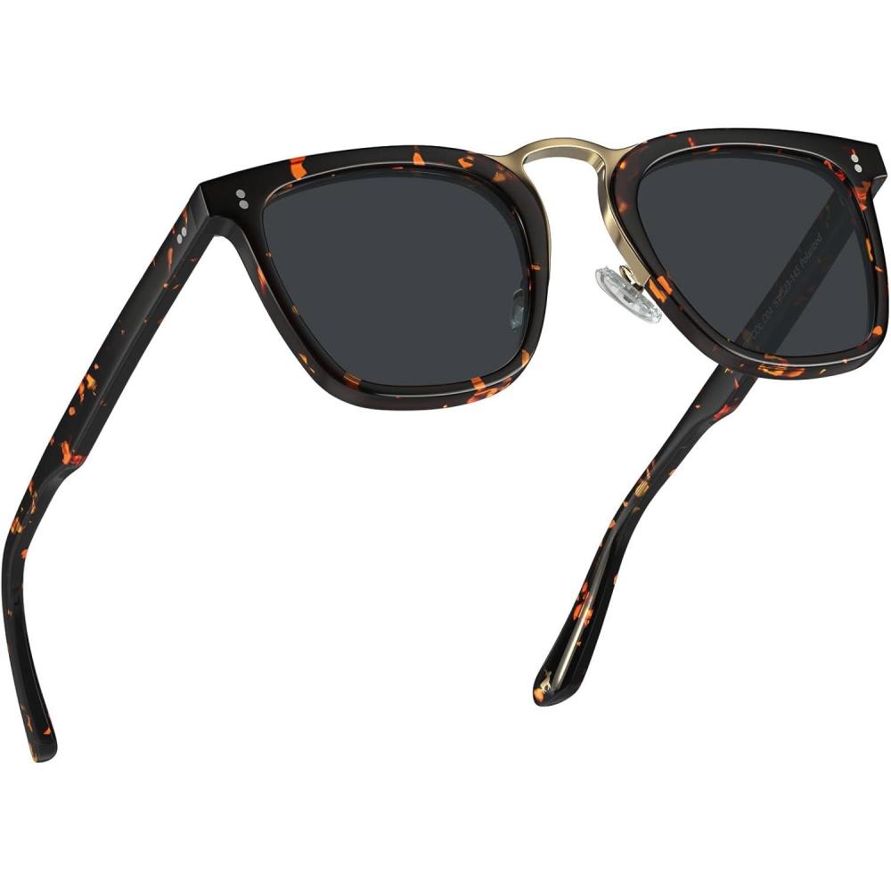 imageCARFIA Square Acetate Polarized Sunglasses for Men UV Protection Retro Style CA51072 Tortoise Frame Grey Lens