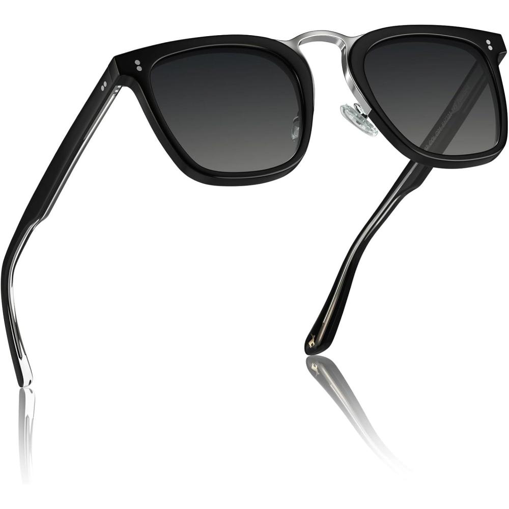 imageCARFIA Square Acetate Polarized Sunglasses for Men UV Protection Retro Style CA51074 Black Frame Grey Lens