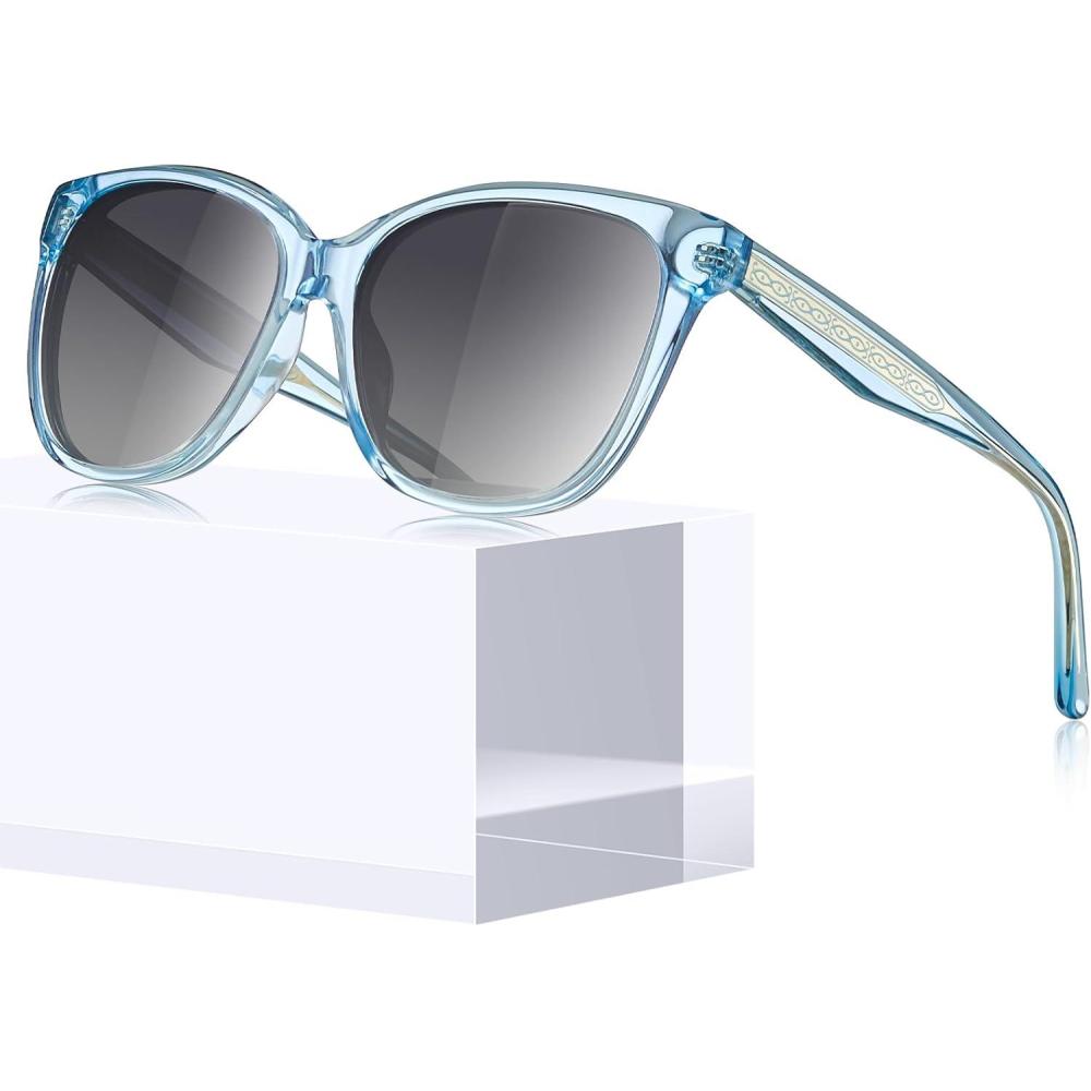 imageCARFIA Square Polarized Sunglasses for Women UV Protection Italian Design Retro Embossed Pattern Wire Core Driving Shades5blue Transparent Frame Gray Lenses