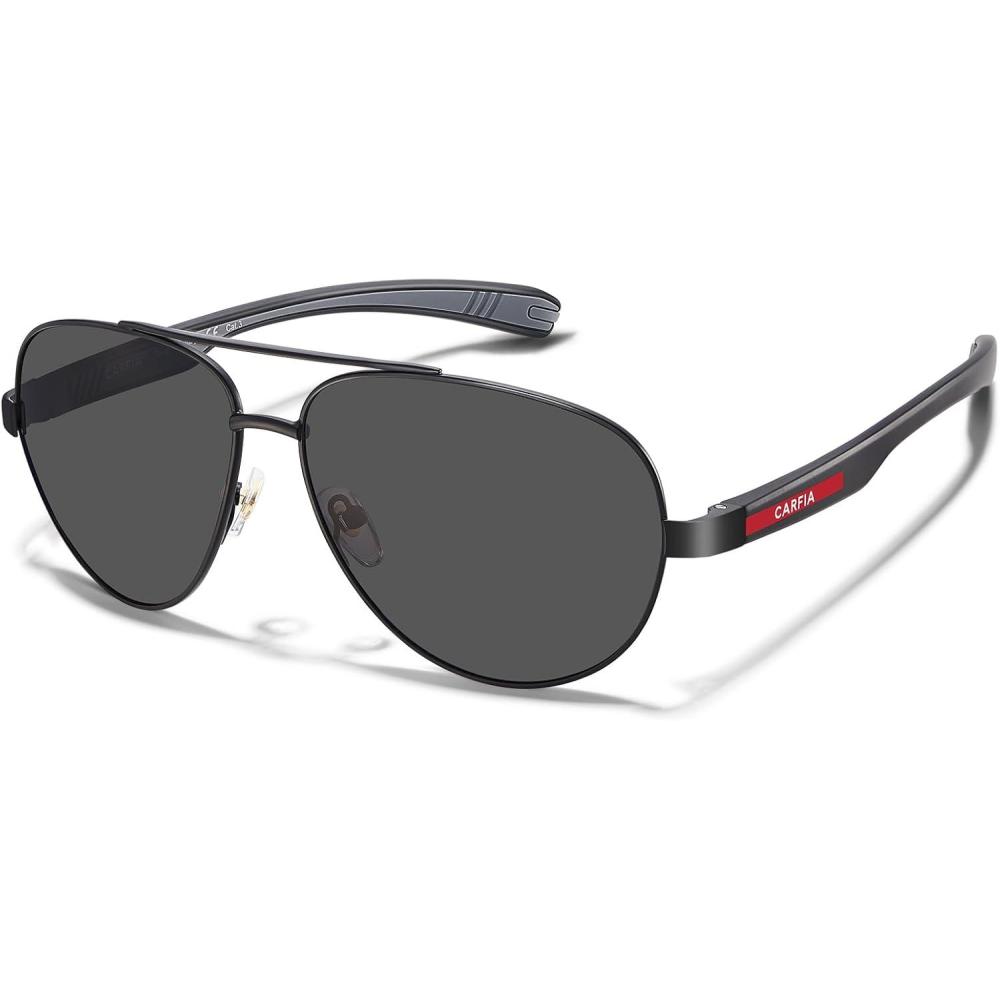 imageCARFIA Trendy Pilot Polarized Sunglasses for Men UV400 Lenses Lightweight TR90 Outdoor Eyewear CA53911black Frame Grey Lens