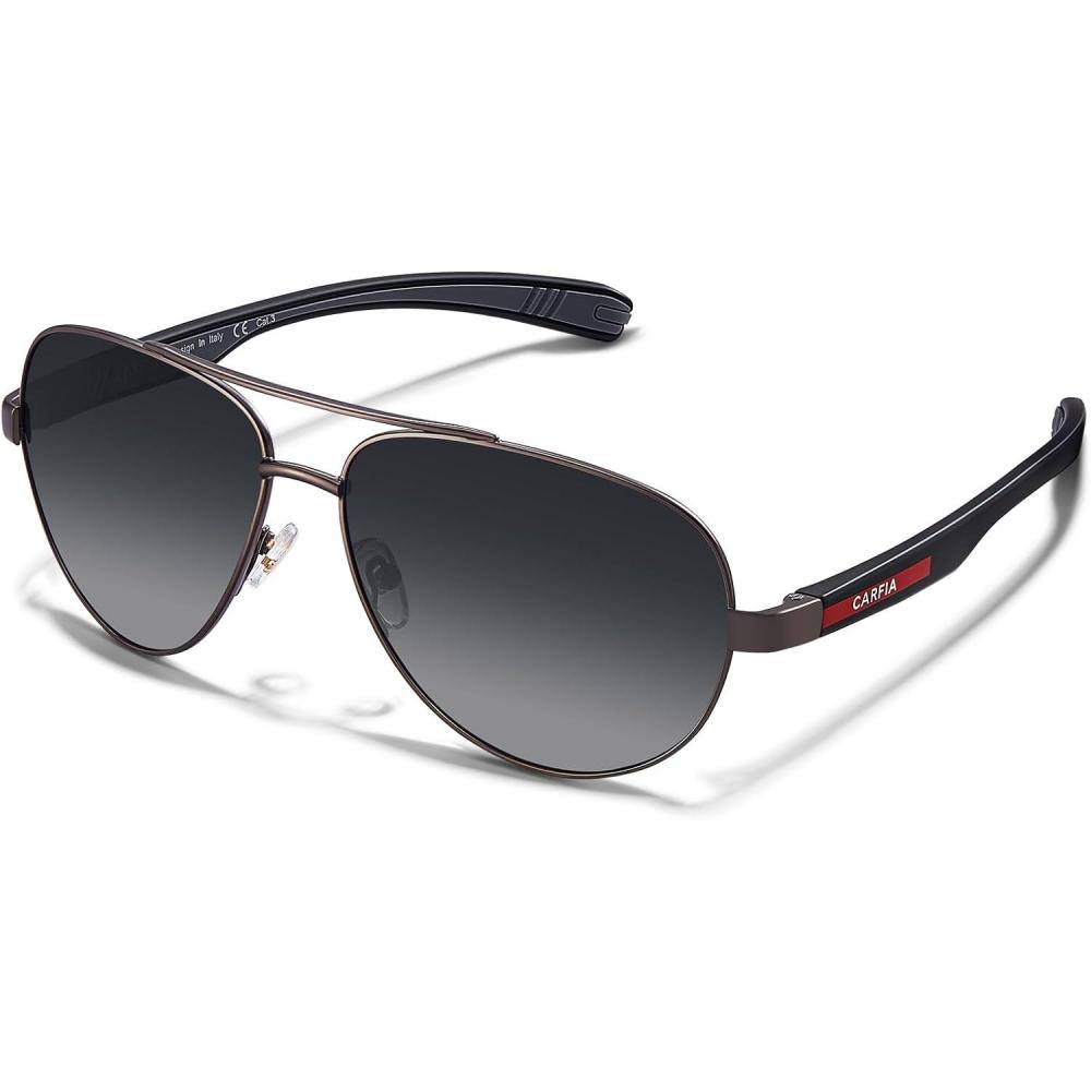imageCARFIA Trendy Pilot Polarized Sunglasses for Men UV400 Lenses Lightweight TR90 Outdoor Eyewear CA53913black Frame Gradient Grey Lens