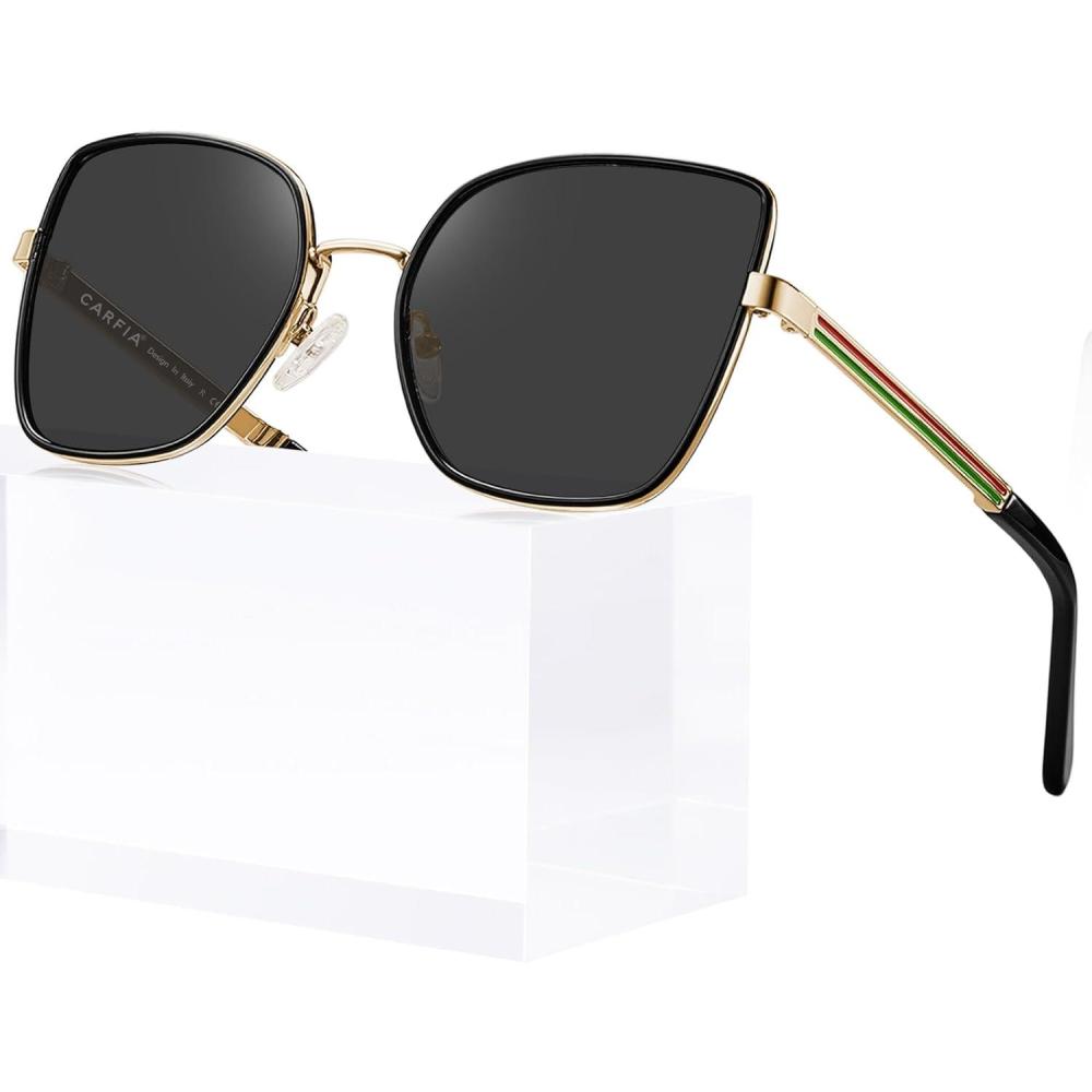 imageCARFIA Trendy Square Metal Sunglasses for Women Polarized UV Sun Protection Nickelfree Plating Frame CA5385Black Frame Grey Lens