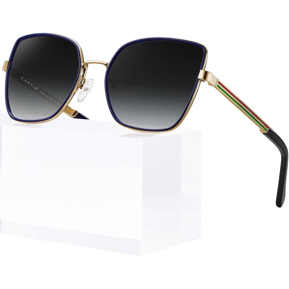 imageCARFIA Trendy Square Metal Sunglasses for Women Polarized UV Sun Protection Nickelfree Plating Frame CA5385Blue Frame Grey Gradient Lens