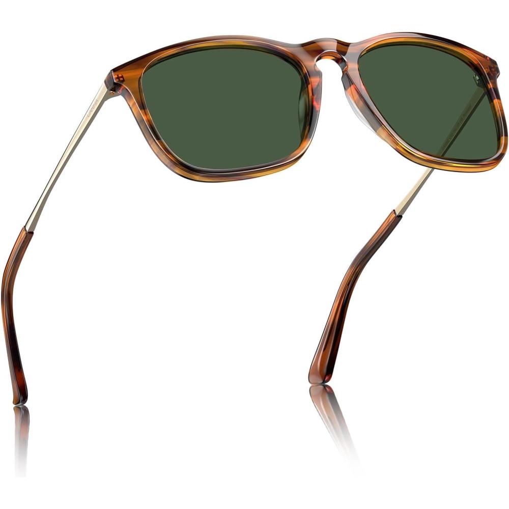 imageCARFIA Vintage Polarized Sunglasses for Men Women Lightweight Durable Design with UV Protection CA52002 Brown Stripe Frame Green Lenses