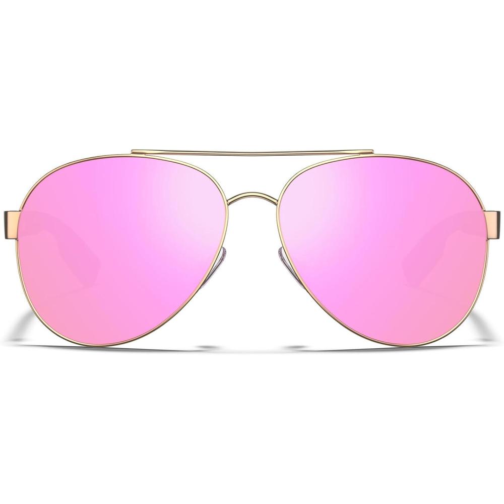 imageCARFIA Wide Temples Pilot Sunglasses for Men Polarized UV400 Protection Classic Trendy Style Eyewear CA53784 Gold Frame  Pink  Purple Mirror