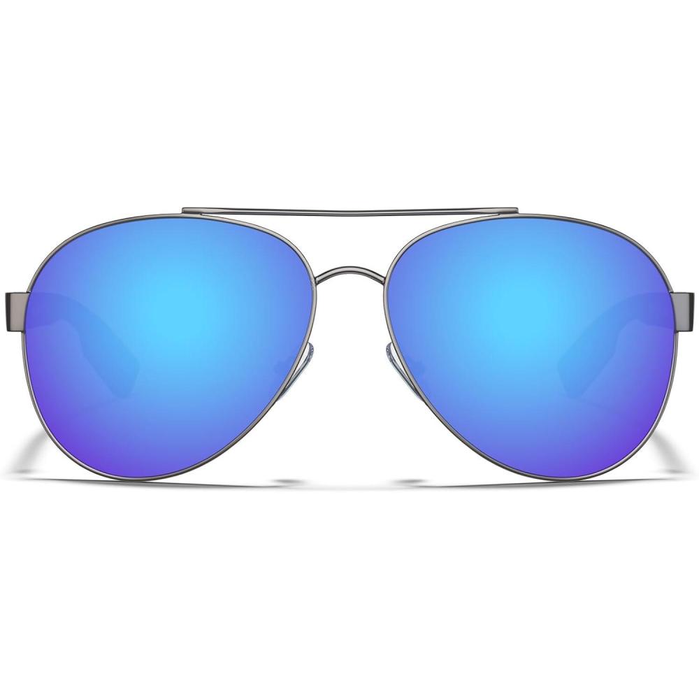 imageCARFIA Wide Temples Pilot Sunglasses for Men Polarized UV400 Protection Classic Trendy Style Eyewear CA53786 Grey Frame  Optical Palladium Blue Mirror