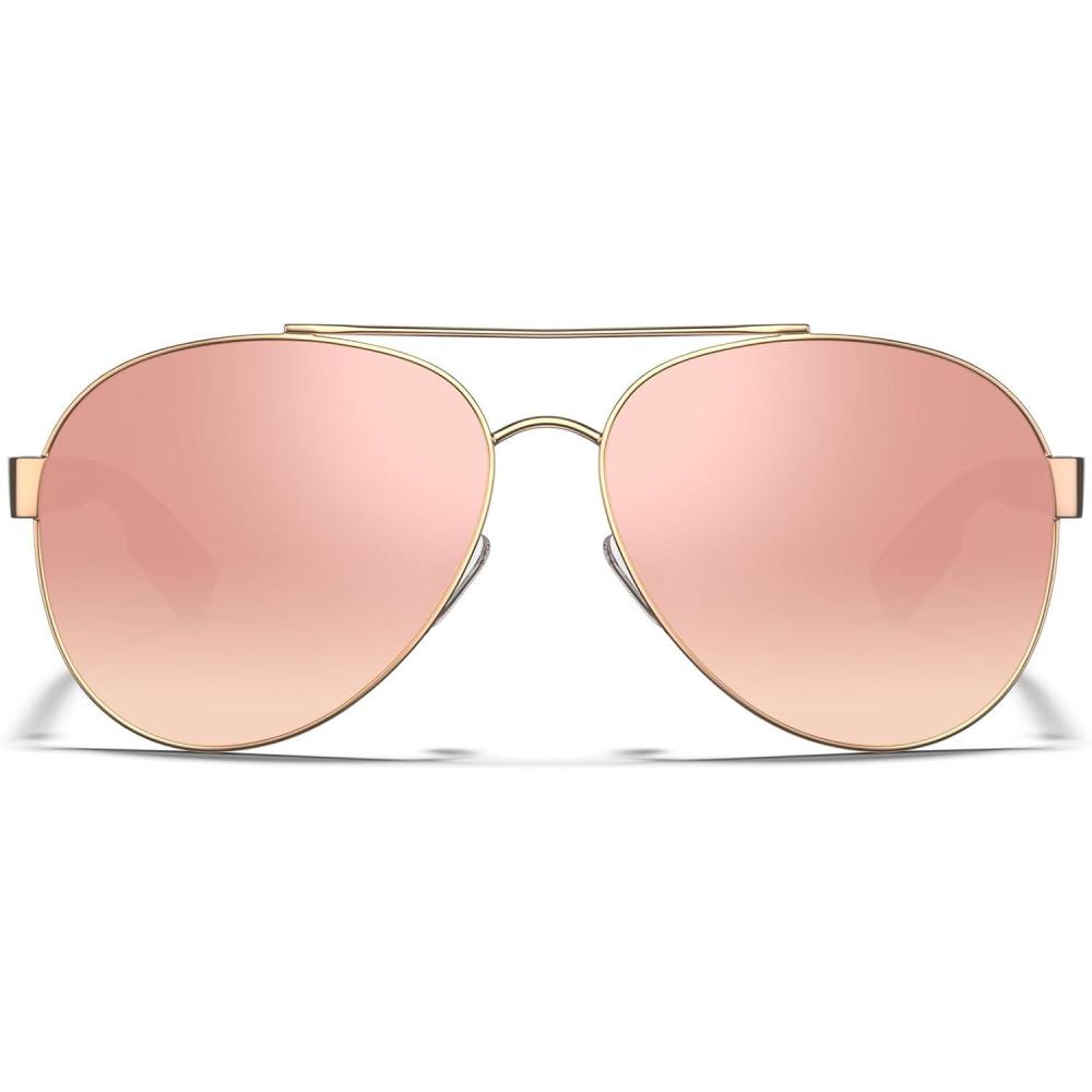 imageCARFIA Wide Temples Pilot Sunglasses for Men Polarized UV400 Protection Classic Trendy Style Eyewear CA53788 Gold Frame  Pink  Gold Mirror