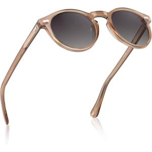 CARFIA Acetate Polarized Sunglasses for Men Retro Classic Round Shades(2. Crystal Brown Frame Grey Gradient Lens)