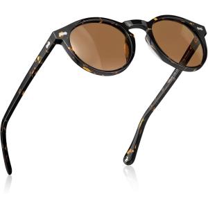 CARFIA Acetate Polarized Sunglasses for Men Retro Classic Round Shades(3-2. Tortoise Frame Brown Polarized Lens)