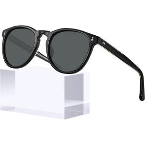 CARFIA Acetate Polarized Sunglasses for Men Trendy Retro Sun Glasses CA2307(1. Black Frame Gray Lens)